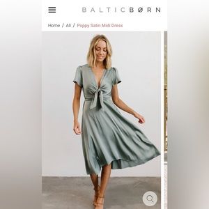 Baltic Born Poppy Satin Midi Dress in Eucalyptus, size L, EUC